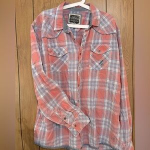 The Vintage 1967 Pink & Gray Plaid Button-Up Shirt Size XL
